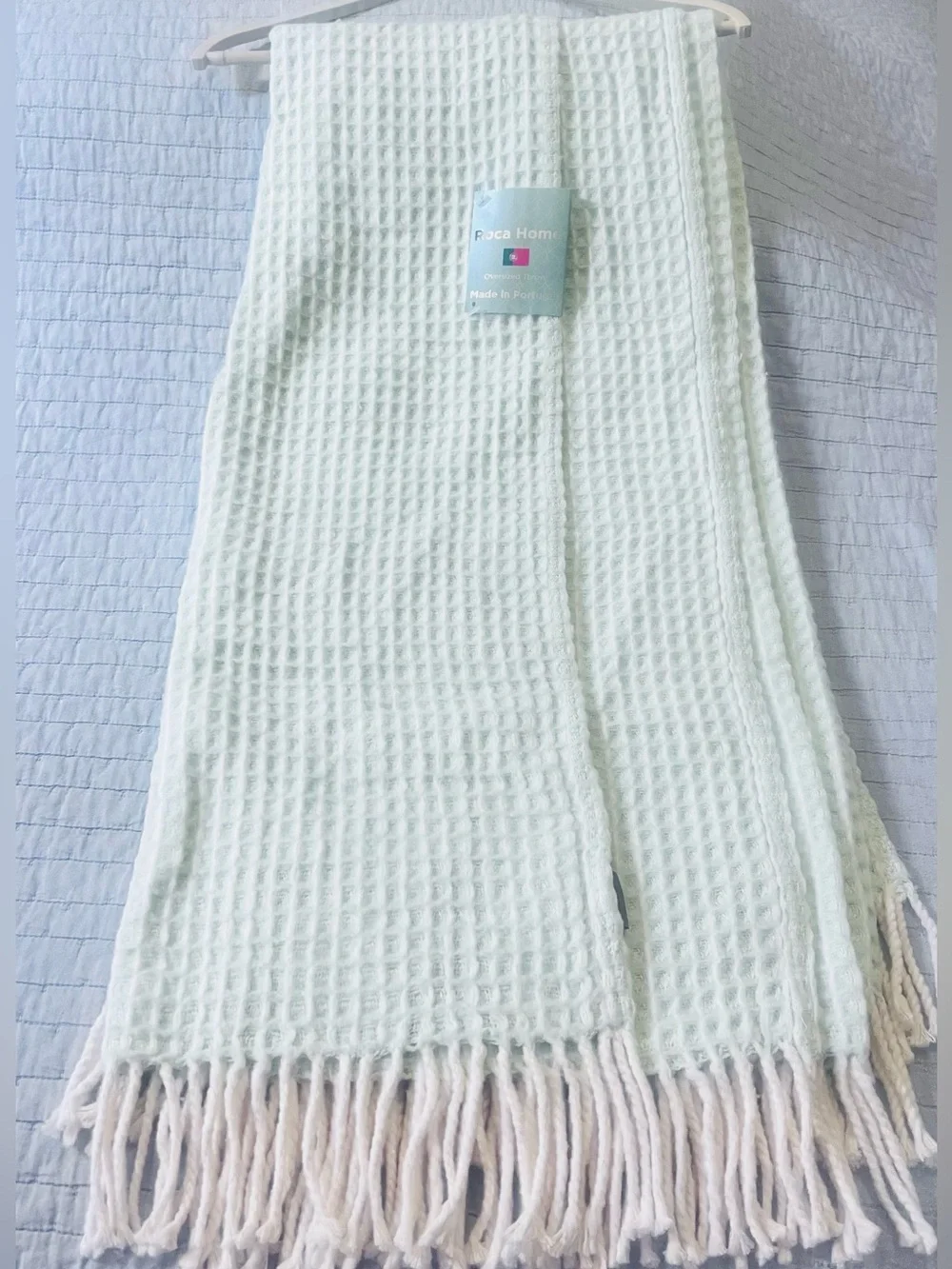 ROCA HOME PORTUGAL WAFFLE WEAVE KNIT COTTON MINT GREEN THROW BLANKET 50